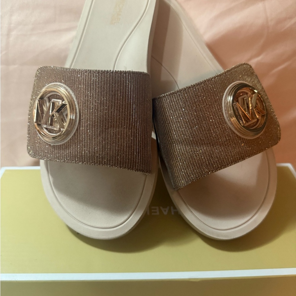 Michael Kors Women's Gold and Cream Slide Sandals